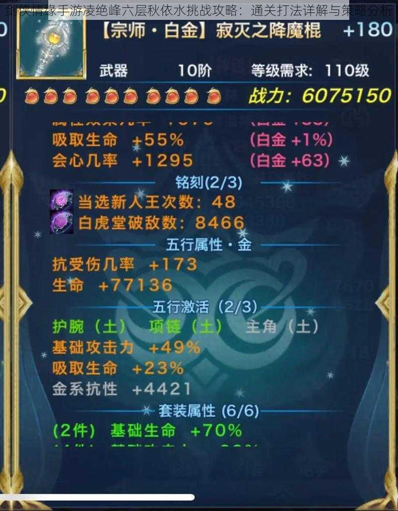 剑侠情缘手游凌绝峰六层秋依水挑战攻略:通关打法详解与策略分析