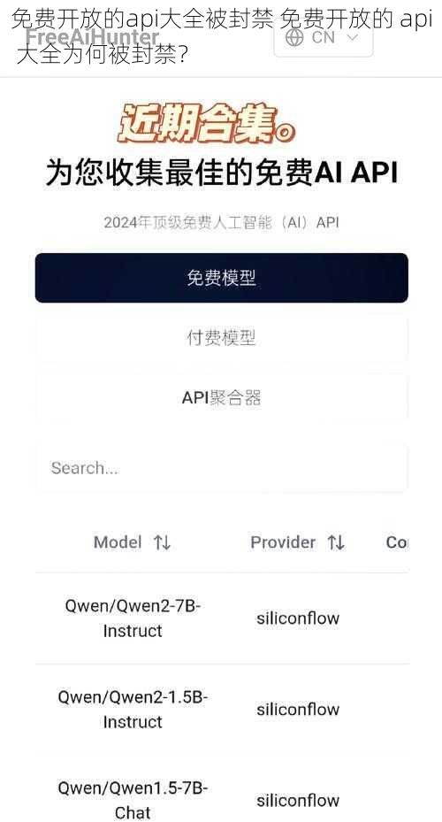 免费开放的api大全被封禁 免费开放的 api 大全为何被封禁?