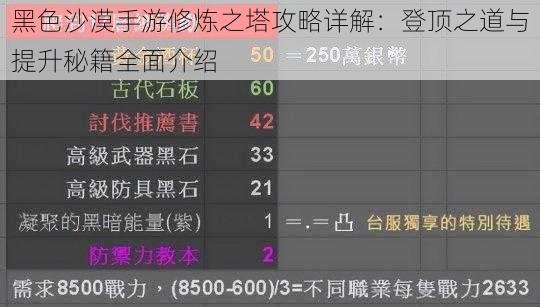 黑色沙漠手游修炼之塔攻略详解:登顶之道与提升秘籍全面介绍