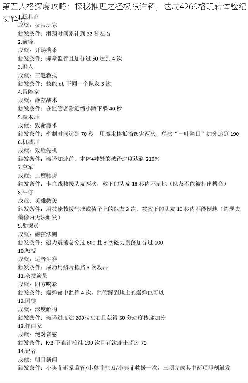 第五人格深度攻略:探秘推理之径极限详解,达成4269格玩转体验纪实解析
