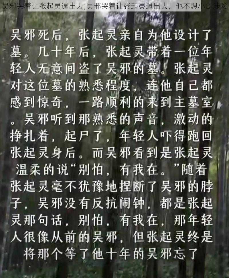 吴邪哭着让张起灵退出去;吴邪哭着让张起灵退出去,他不想小哥涉险
