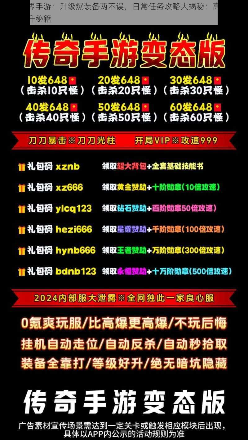 传奇世界手游:升级爆装备两不误,日常任务攻略大揭秘:高效进阶装备提升秘籍