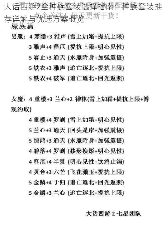 大话西游2全种族套装选择指南:种族套装推荐详解与优选方案概览