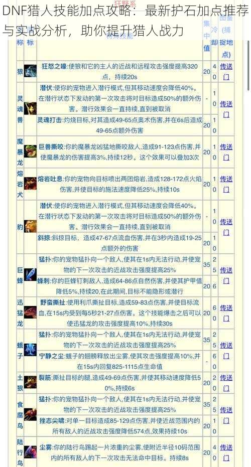 DNF猎人技能加点攻略:最新护石加点推荐与实战分析,助你提升猎人战力
