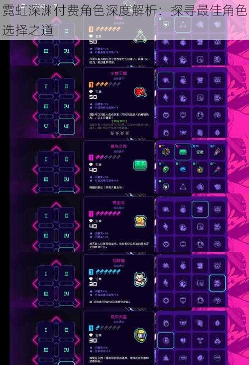 霓虹深渊付费角色深度解析:探寻最佳角色选择之道